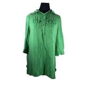 Body C Women's Blouse Size L Green Buttons Pockets Collared =M